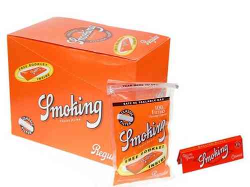 Filtro Smoking regular + Librito smoking naranja. Caja de 25 bolsas de 100 filtros